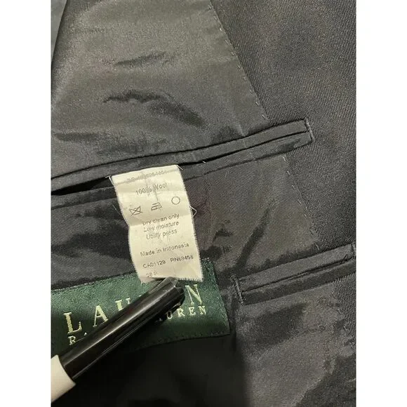 Lauren Ralph Lauren wool sport coat black blazer business logo button men's 38 R